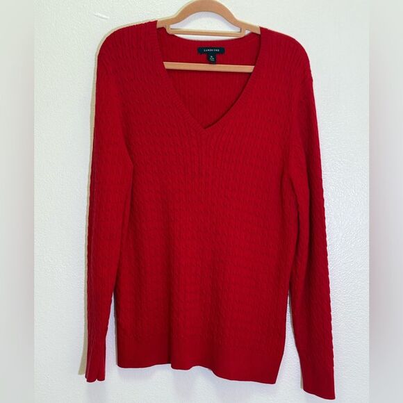 Lands End - Red Cable Knit Sweater V-Neck - size XL (18-20) - Picture 1 of 6